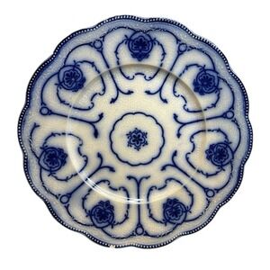 W H Grindley & Co Antique Flow Blue Plate BEAUFORT 408448 Scalloped Edge 9"